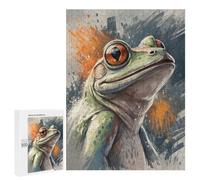 Illustrated Frog Portrait with Abstract Background Jigsaw Puzzle, 500 PCS, for Adults, A Creative Way to Unwind after A Busy Day, for Family Fun
