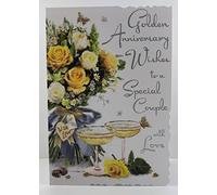 Illustrated Golden Anniversary Card - (JJ9356) - Special Couple Golden Anniversary - From The Velvet Range - Embossed With A Silver Foil & Flitter Finish