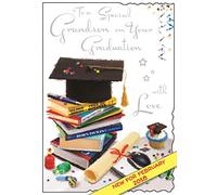 Illustrated Grandson Graduation Card - (JJ3575) - Graduation of Grandson - From The Velvet Range - Embossed With A Silver Foil Finish