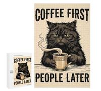 Illustrated Grumpy Cat with Coffee Jigsaw Puzzle, 1000 PCS, for Adults, A Creative Way to Unwind after A Busy Day, for Family Fun