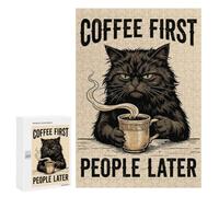 Illustrated Grumpy Cat with Coffee Jigsaw Puzzle, 300 PCS, for Adults, A Creative Way to Unwind after A Busy Day, for Family Fun