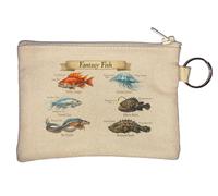 Illustrated Guide to Imaginary Aquatic Creatures Key Chain Coin Purse Beige