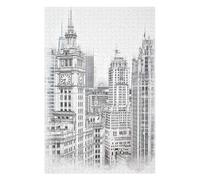 Illustrated Jigsaw Puzzle for Adults, Chicago Buildings, 1000 PCS