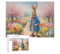 Illustrated Jigsaw Puzzle for Adults, Easter Bunny in Garden, 500 PCS