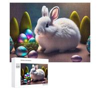 Illustrated Jigsaw Puzzle for Adults, Easter Bunny with Eggs, 500 PCS