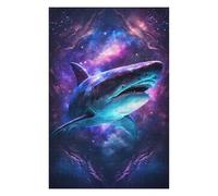 Illustrated Jigsaw Puzzle for Adults, Galactic Shark Art Print-2, 1000 PCS