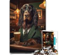 Illustrated Jigsaw Puzzle for Adults, Gordon Setter in The Pub, 300 PCS