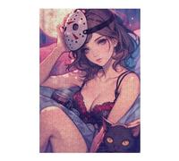 Illustrated Jigsaw Puzzle for Adults, Masked Beauty with Black Cat, 300 PCS