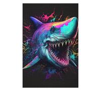 Illustrated Jigsaw Puzzle for Adults, Neon Shark Splash Art, 1000 PCS