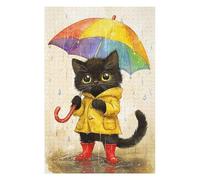 Illustrated Jigsaw Puzzle for Adults, Rainy Day Cat Adventure, 1000 PCS