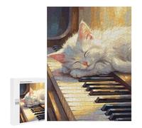 Illustrated Kitten Sleeping on Piano Keys Jigsaw Puzzle, 500 PCS, for Adults, A Creative Way to Unwind after A Busy Day, for Puzzle Fans