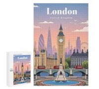 Illustrated London Skyline with Big Ben Jigsaw Puzzle, 1000 PCS, for Adults, An Engaging Indoor Activity for Quiet Evenings, for Family Fun