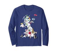 Illustrated Map of Great Britain Flag Big Cities Long Sleeve T-Shirt