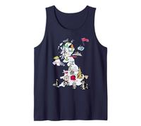 Illustrated Map of Great Britain Flag Big Cities Tank Top