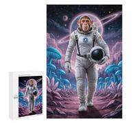 Illustrated Monkey Astronaut on Alien Planet Jigsaw Puzzle, 1000 PCS, for Adults, An Engaging Indoor Activity for Quiet Evenings, for Family Fun