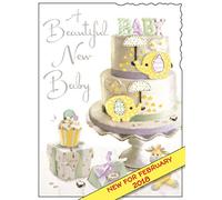 Illustrated New Baby Card - (JJ3698) - Neutral - From The Velvet Range - Embossed With A Silver Foil & Flitter Finish