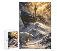 Illustrated Polar Bear And Shipwreck in Arctic Jigsaw Puzzle, 1000 PCS, for Adults, An Engaging Indoor Activity for Quiet Evenings, at Home