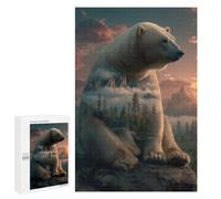 Illustrated Polar Bear Double Exposure Landscape Jigsaw Puzzle, 1000 PCS, for Adults, A Creative Way to Unwind after A Busy Day, for Family Fun
