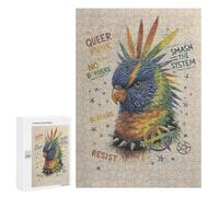 Illustrated Punk Rainbow Lorikeet with Anarchy Symbols Jigsaw Puzzle, 300 PCS, for Adults, An Engaging Indoor Activity for Quiet Evenings, for Family Fun