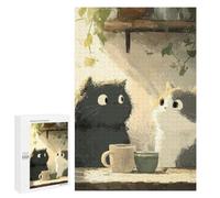 Illustrated Quiet Coffee Ritual - Two Cats Sharing A Calm Moment Jigsaw Puzzle, 1000 PCS, for Adults, Shared Puzzle Time for Family And Friends, for Quiet Evenings