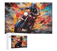 Illustrated Rider in Motion Motorcycle Artwork Jigsaw Puzzle, 1000 PCS, for Adults, Shared Puzzle Time for Family And Friends, for Indoor Play
