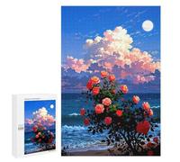 Illustrated Roses by The Sea Under A Full Moon Jigsaw Puzzle, 1000 PCS, for Adults, A Creative Way to Unwind after A Busy Day, for Cosy Nights