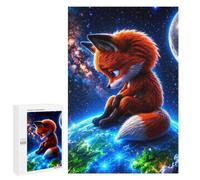 Illustrated Sad Fox Sitting on Earth Jigsaw Puzzle, 1000 PCS, for Adults, A Creative Way to Unwind after A Busy Day, for Family Fun
