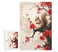 Illustrated Squirrel in Red Cherry Blossom Tree Jigsaw Puzzle, 1000 PCS, for Adults, An Engaging Indoor Activity for Quiet Evenings, at Home