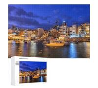 Illustrated St Julian Paceville Malta Jigsaw Puzzle, 1000 PCS, for Adults, An Engaging Indoor Activity for Quiet Evenings, at Home