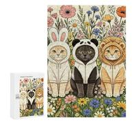 Illustrated Three Cats in Animal Costumes Jigsaw Puzzle, 300 PCS, for Adults, A Creative Way to Unwind after A Busy Day, for Family Fun