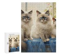 Illustrated Three Ragdoll Cats Jigsaw Puzzle, 300 PCS, for Adults, Versatile Leisure for Adults Who Enjoy Jigsaws, at Home