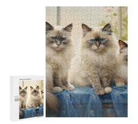 Illustrated Three Ragdoll Cats Jigsaw Puzzle, 500 PCS, for Adults, Shared Puzzle Time for Family And Friends, for Indoor Play