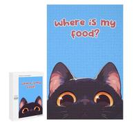 Illustrated Where Is My Food？ Cat Poster Jigsaw Puzzle, 1000 PCS, for Adults, A Creative Way to Unwind after A Busy Day, for Puzzle Fans