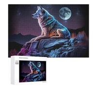 Illustrated Wolf And Moon Jigsaw Puzzle, 1000 PCS, for Adults, An Engaging Indoor Activity for Quiet Evenings, for Family Fun