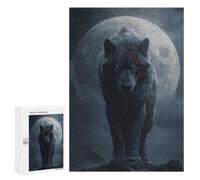 Illustrated Wolf with Scars And Full Moon Jigsaw Puzzle, 300 PCS, for Adults, An Engaging Indoor Activity for Quiet Evenings, at Home