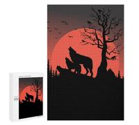 Illustrated Wolves Howling at A Red Moon Jigsaw Puzzle, 1000 PCS, for Adults, An Engaging Indoor Activity for Quiet Evenings, at Home