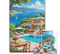 Illustrated Wooden Puzzle, Adults, Coastal Villa with Pool, 1000 Pieces | A focused indoor hobby: a simple way to organise the image over several sessions.
