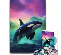 Illustrated Wooden Puzzle, Adults, Orca Whale Killer Northern, 1000 Pieces | Adult Puzzle - screen-free New Year present with home hobby for puzzle fans.