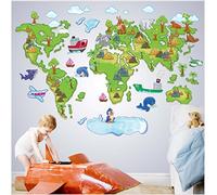Illustrated World map Education Geography Removable Wall Stickers Decal Kids Home Decor Baby Room Boys Girls Nursery