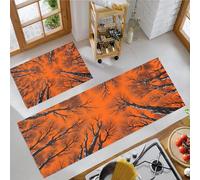 Illustration Abstract Art Kitchen Rug Sets 2 Piece, Anti Fatigue Comfort Standing Trees Trunks Kitchen Mats Set, Washable Easy Care Orange Color Floor Mat, for Laundry Room Hallway 50x80cm+50x150cm