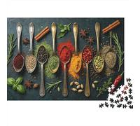 Illustration Art Jigsaw Puzzles 1000Pc Recyclable Material Spices in Spoons Senior Puzzles Impossible Hard Difficult Challenging Educational Game for Men 38x26cm/1000pcs