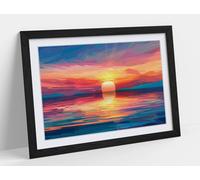 Illustration beautiful colorful sunset sea Stunning Framed Wall Art Print Picture - A4 - Black Frame