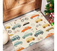 Illustration Car Door Mats 40 X 60 Cm, Washable Indoor Doormat Tpr Non-Slip, Dirt Trapper Front Door Mat Inside, Retro Style Super Absorbent Entrance Rug For Entryway, Pets And Dogs - Beige