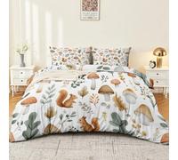 Illustration Forest Plant Mushroom Duvet Cover Set, Soft White Microfiber Reversible Quilt Covers, Easy Care Nordic Watercolour Bedding Set with 2 Pillow Case Super King Size 260 x 220 cm