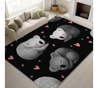 Illustration Koala Machine Washable Rugs Living Room 160 cm x 230 cm Hearts Sleeping Rugs for Bedroom Black White Area Rug for Various Room Lounge Short Pile Floor Carpe