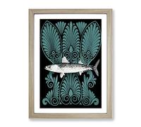 Illustration Of A Blue Mackerel By F.E. Clarke Vintage Framed Wall Art Print, Ready to Hang Picture for Living Room Bedroom Home Office Décor, Oak A2 (64 x 46 cm)