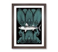 Illustration Of A Blue Mackerel By F.E. Clarke Vintage Framed Wall Art Print, Ready to Hang Picture for Living Room Bedroom Home Office Décor, Walnut A2 (64 x 46 cm)