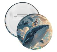 Illustration of A Whale Badge Metal Round Pins, Lightweight Brooch for Backpack, Fashion Button Pins Badge for Shirts, Jackets, Shawl Coat, Unisex, 20PCS, Tinplate, metal round pins