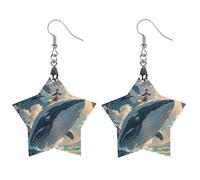 Illustration of A Whale Wooden Earrings for Women, Vintage Elegant Wood Jewelry, Lightweight Earrings for Wedding, Party, Everyday Jewelry Gift, Love, Wood, wood