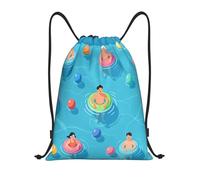 Illustration Of Diverse People Floating In A Blue Pool With Balls Drawstring Backpack Scratch Sports Drawstring Stylish Sport Bag String For Beach Holidays Climbing 39X46Cm